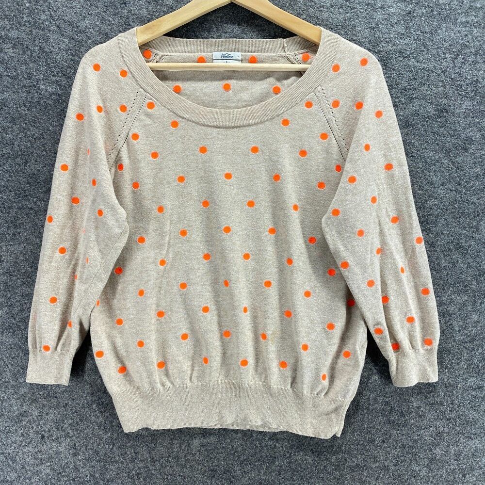 Wallace Sweater Pullover Women S Small Gray Polka Dot 3/4 Sleeve Round Neck Knit